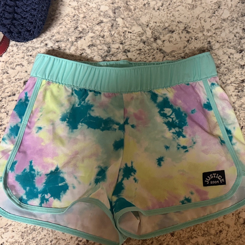 Justice Tie-Dye Kids Shorts - Blue, Pink, Yellow